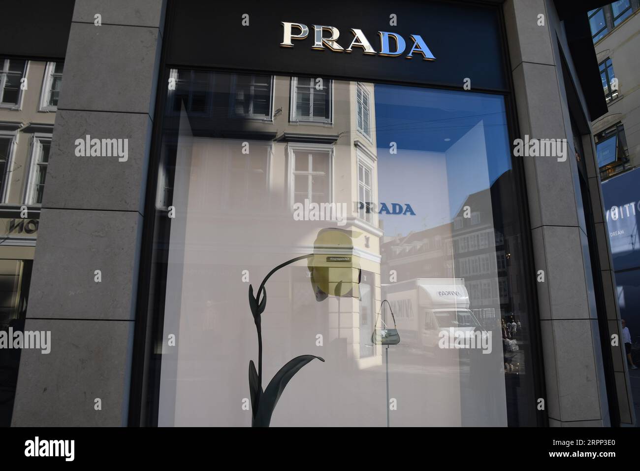 Copenhagen/Denmark/05 September 2023/Prada store on financial pepdestrain  street stroeget in danish capital.. (Photo.Francis Joseph Dean/Dean  Pictures Stock Photo - Alamy