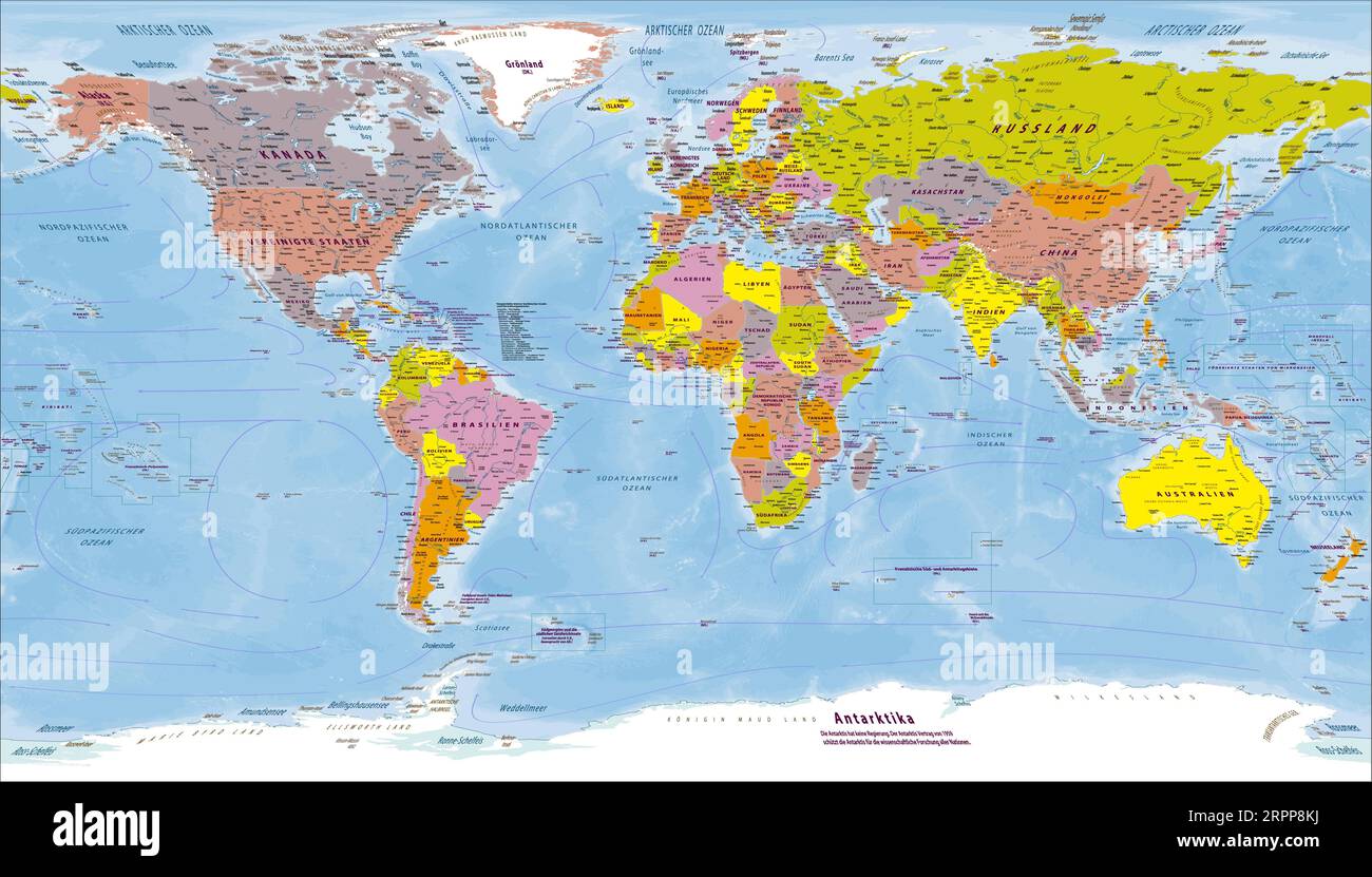 Political world map German language Patterson projection Stock Vector ...