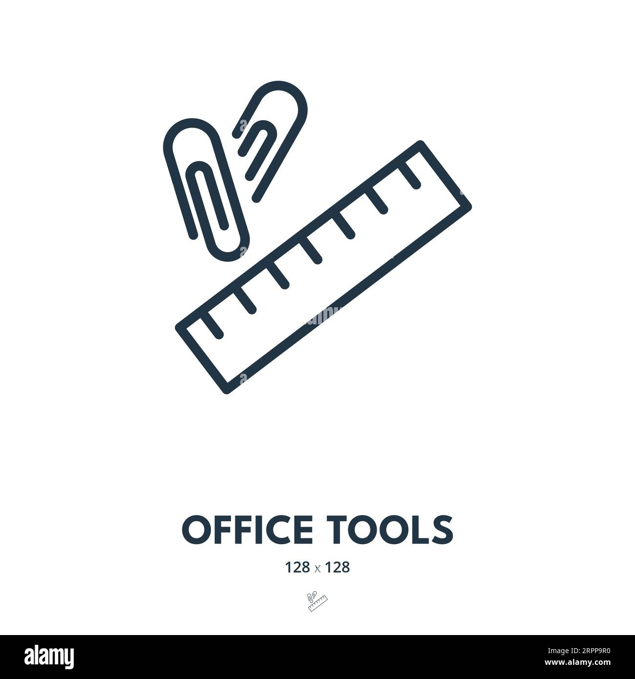 Office Tools Icon. Stationery, Supplies, Ruler. Editable Stroke. Simple Vector Icon Stock Vector