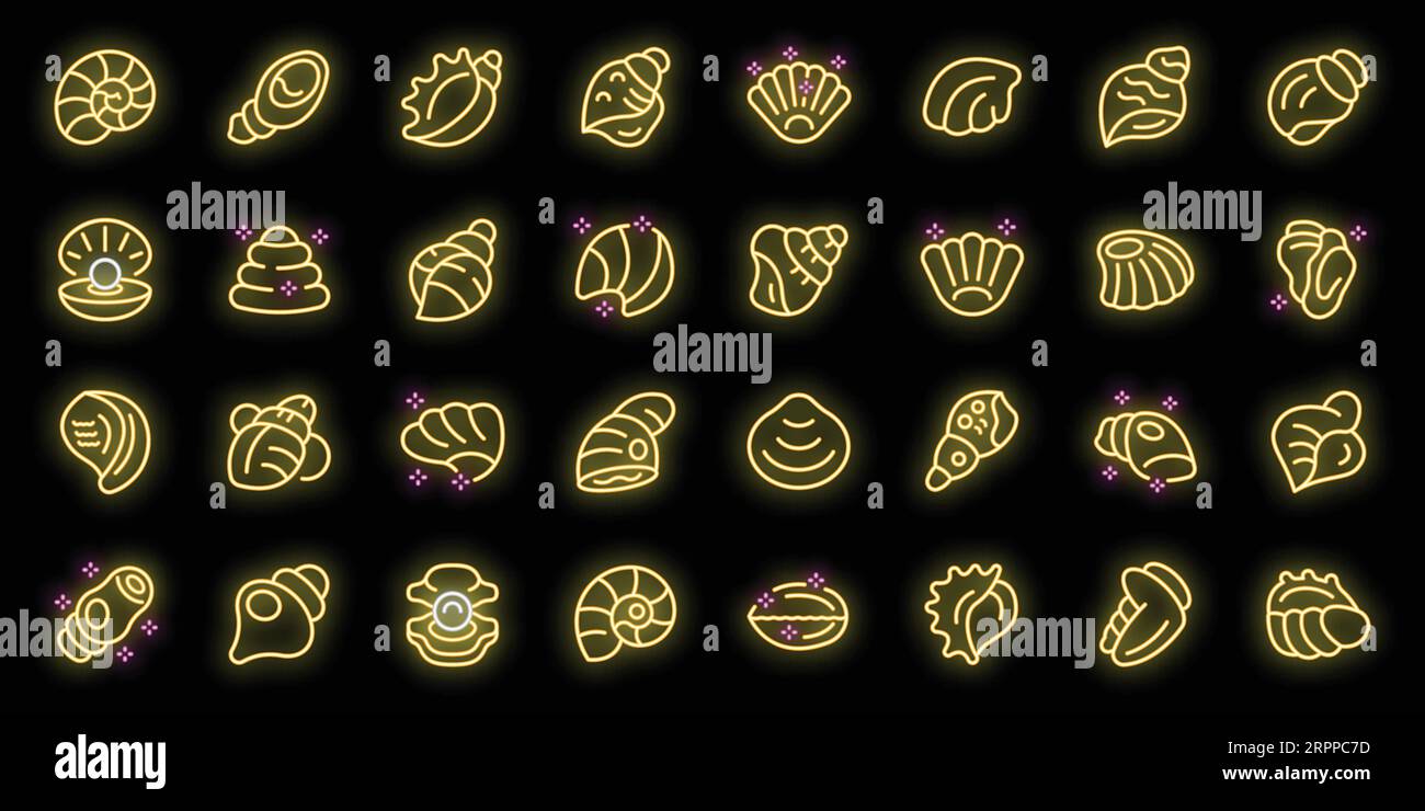 Conch icons set outline vector. Shell beach. Snail nature neon color on ...