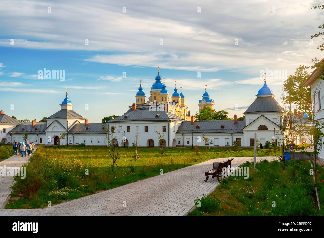 Konevets, Russia July 22, 2023. Konevsky Monastery on Konevets Island on Lake Ladoga - Russia. The central entrance with the gate church on the zakta Stock Photo