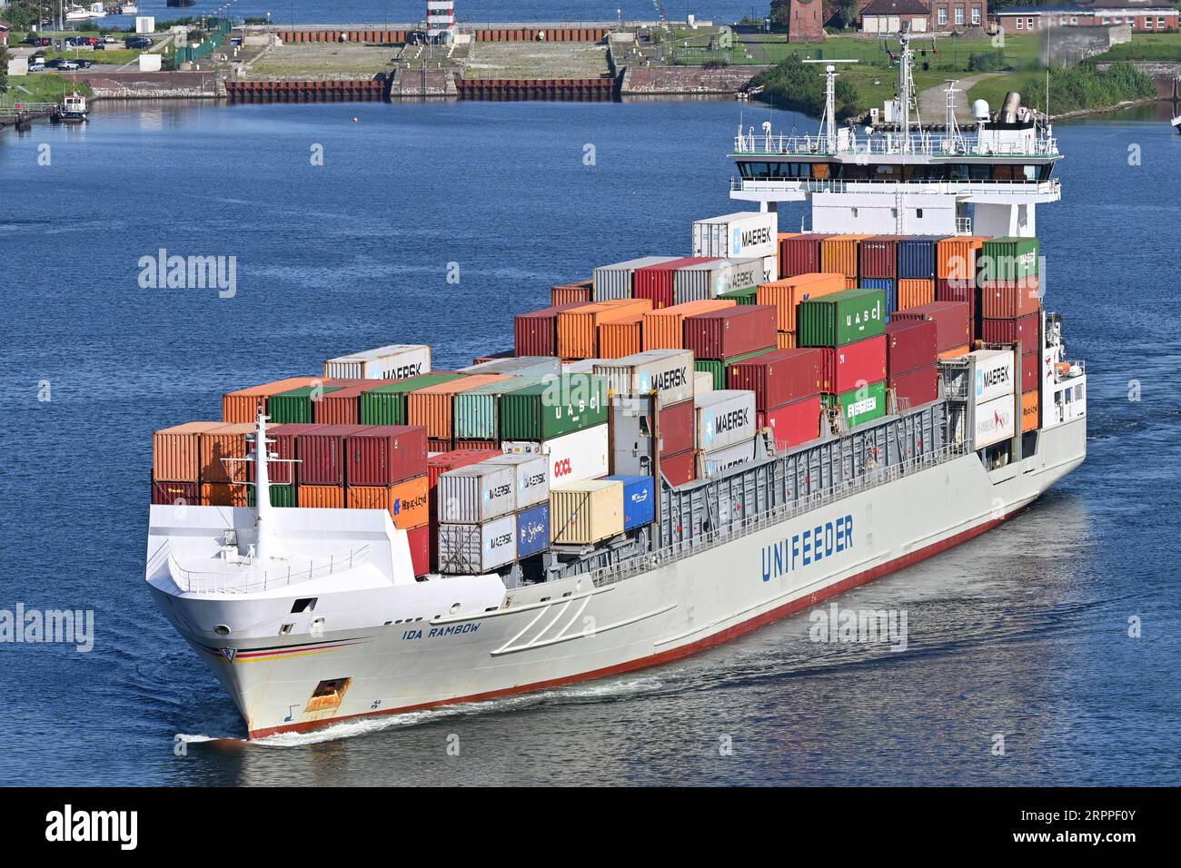 Containership IDA RAMBOW at the Kiel Canal Stock Photo