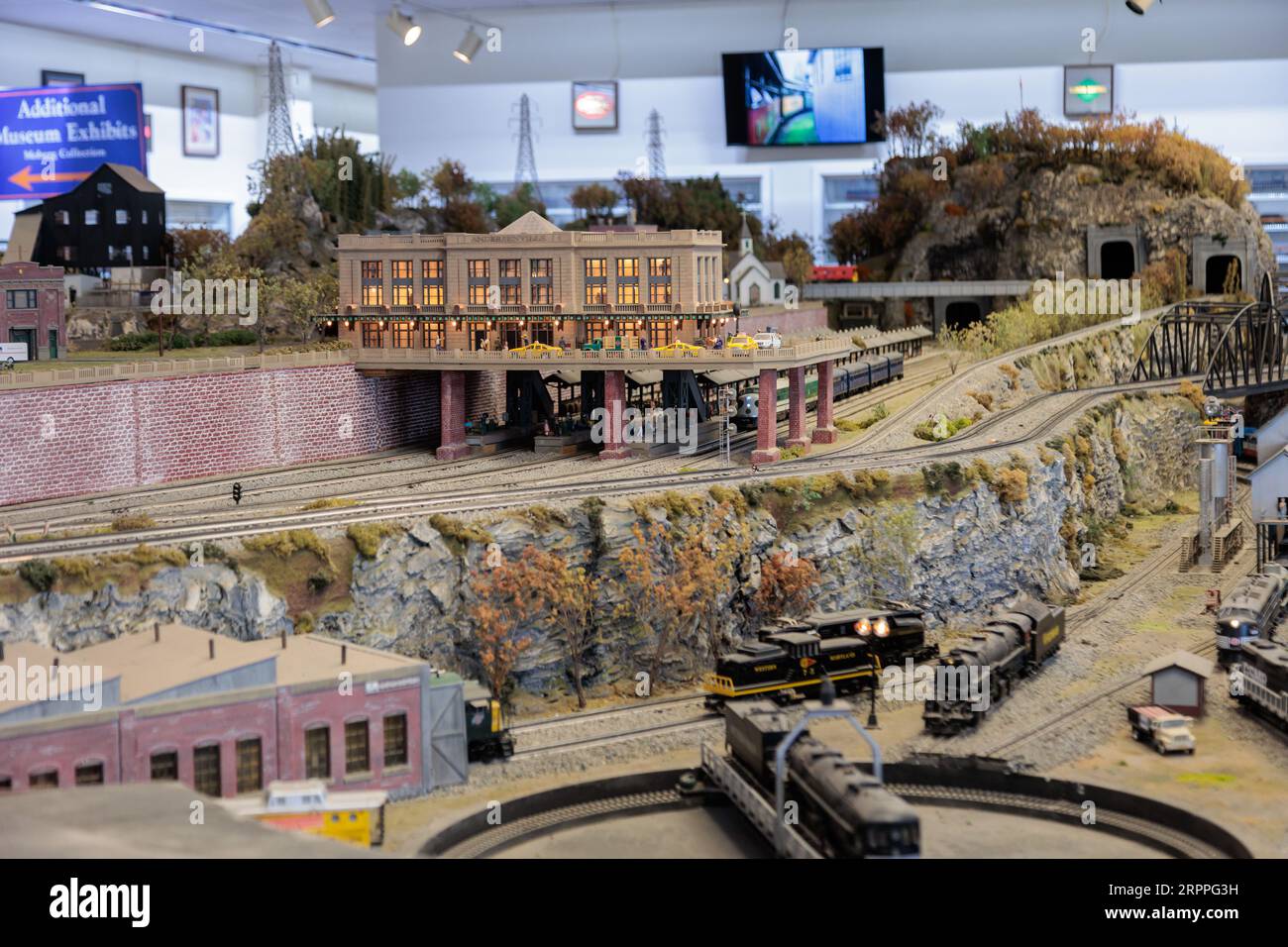 Model train layout in the Lionel Model Train Museum in Bryson City, North Carolina Stock Photo