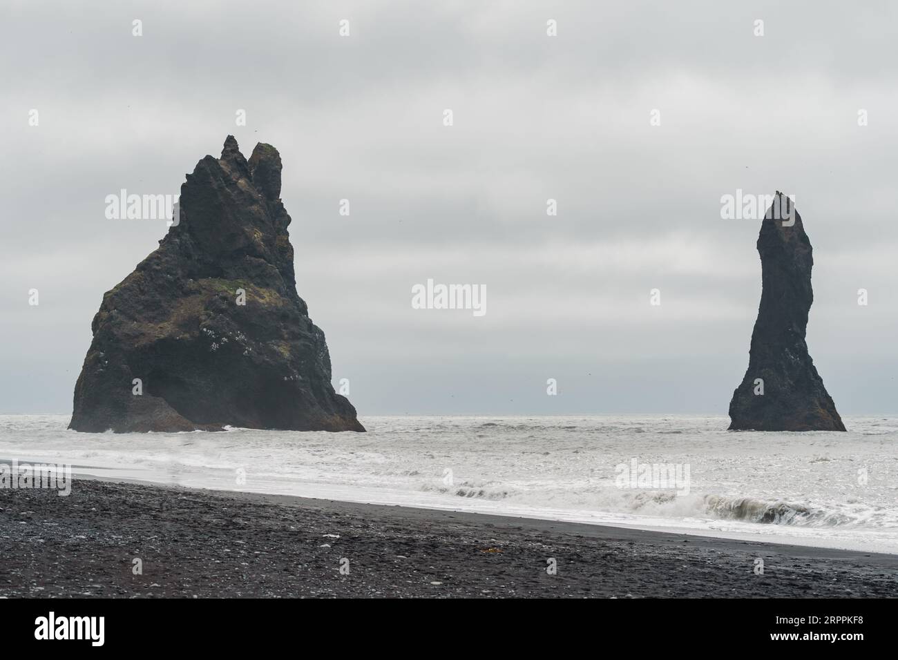 Beautiful sea stacks at the black sand beach Reynisfjara Stock Photo ...