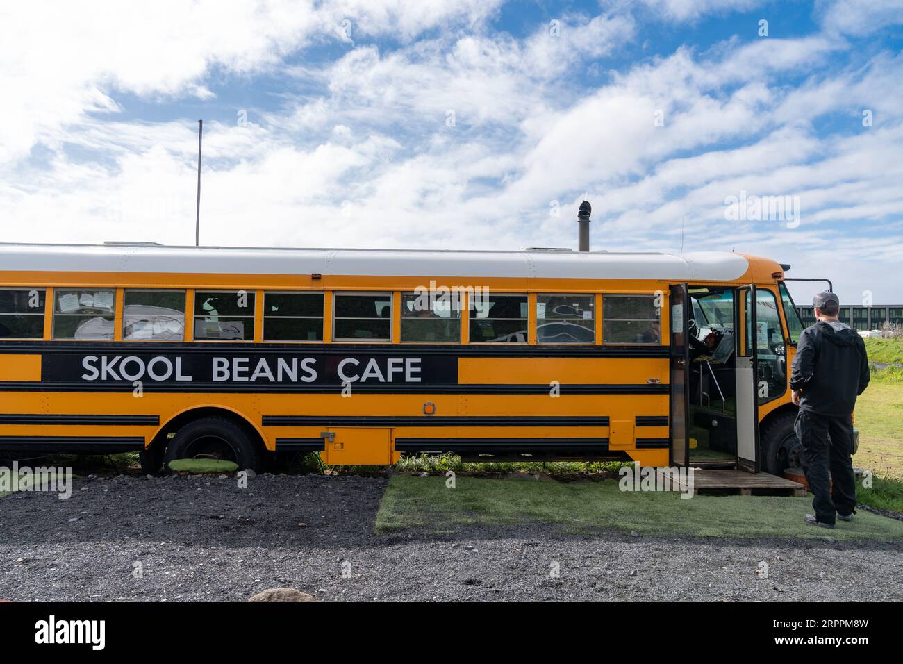 Vik, Iceland July 8, 2023 Skool Beans Cafe and coffee shop, made out