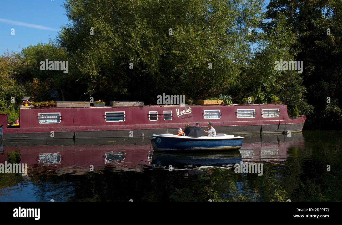 Electric Boat Hire River Lea Broxbourne Hertfordshire Stock Photo