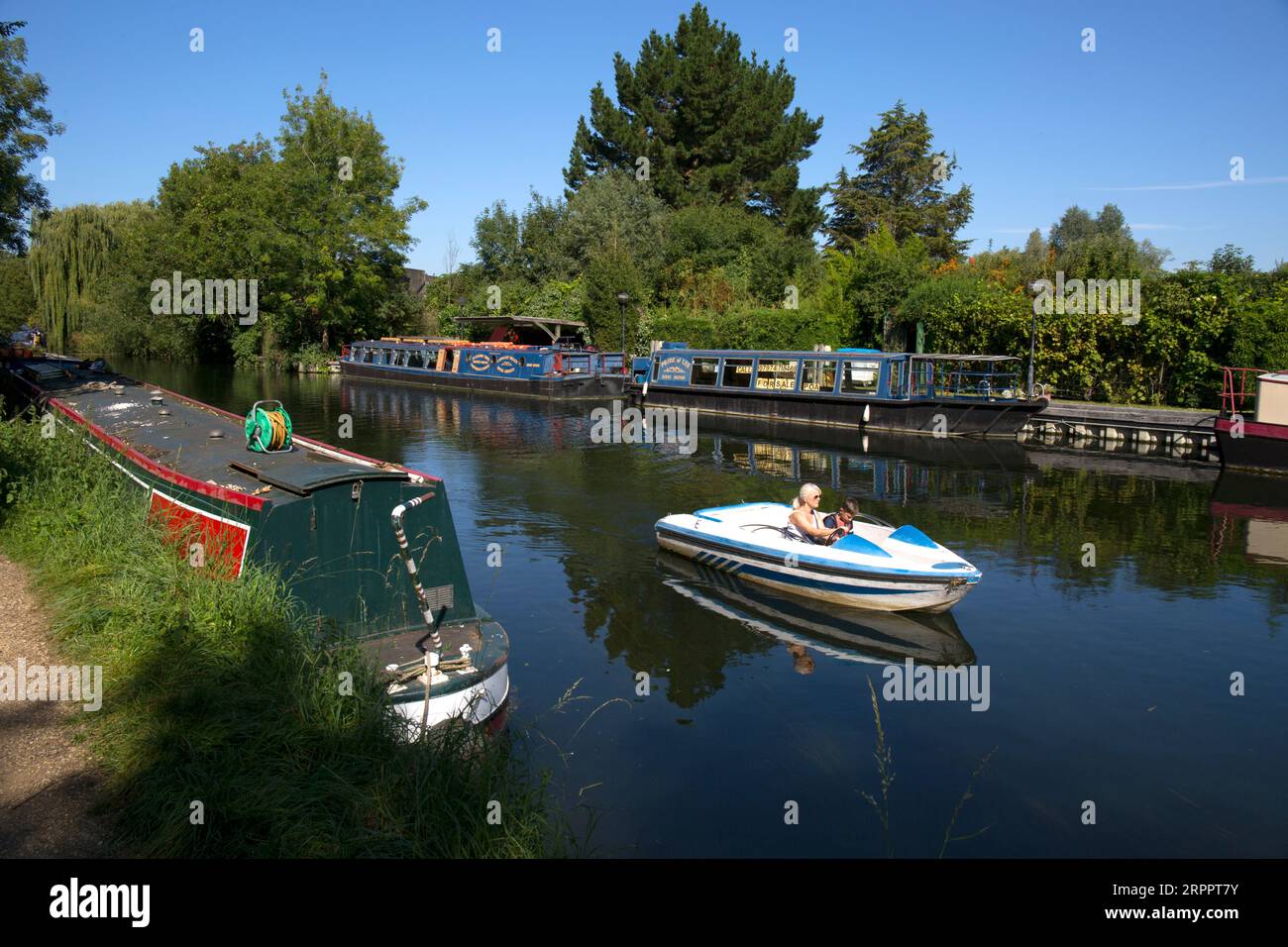 Electric Boat Hire River Lea Broxbourne Hertfordshire Stock Photo