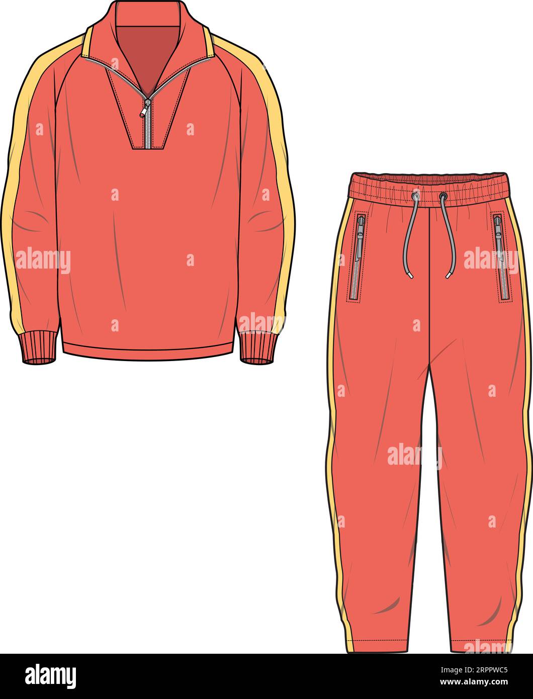 UNISEX WEAR SPORTS WEAR COORDINATE TRACKCUIT TOP AND JOGGER SET VECTOR ILLUSTRATION Stock Vector