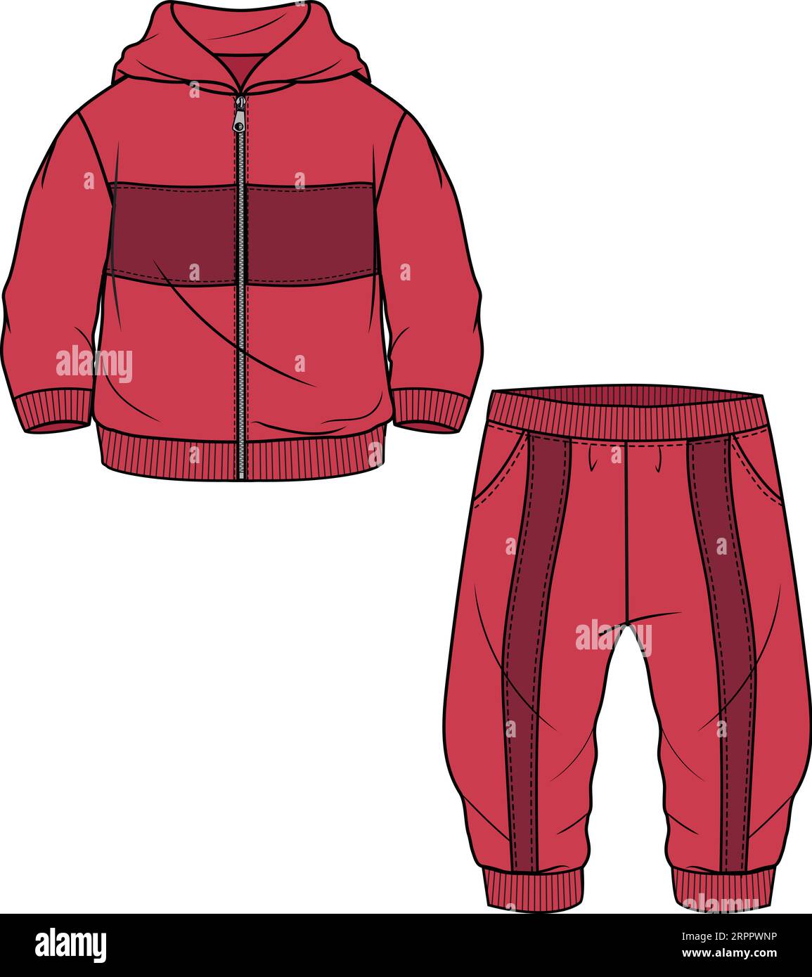 KIDS  WEAR HOODIE AND JOGGER SWEAT SUIT SET TRACK SUIT VECTOR ILLUSTRATION Stock Vector