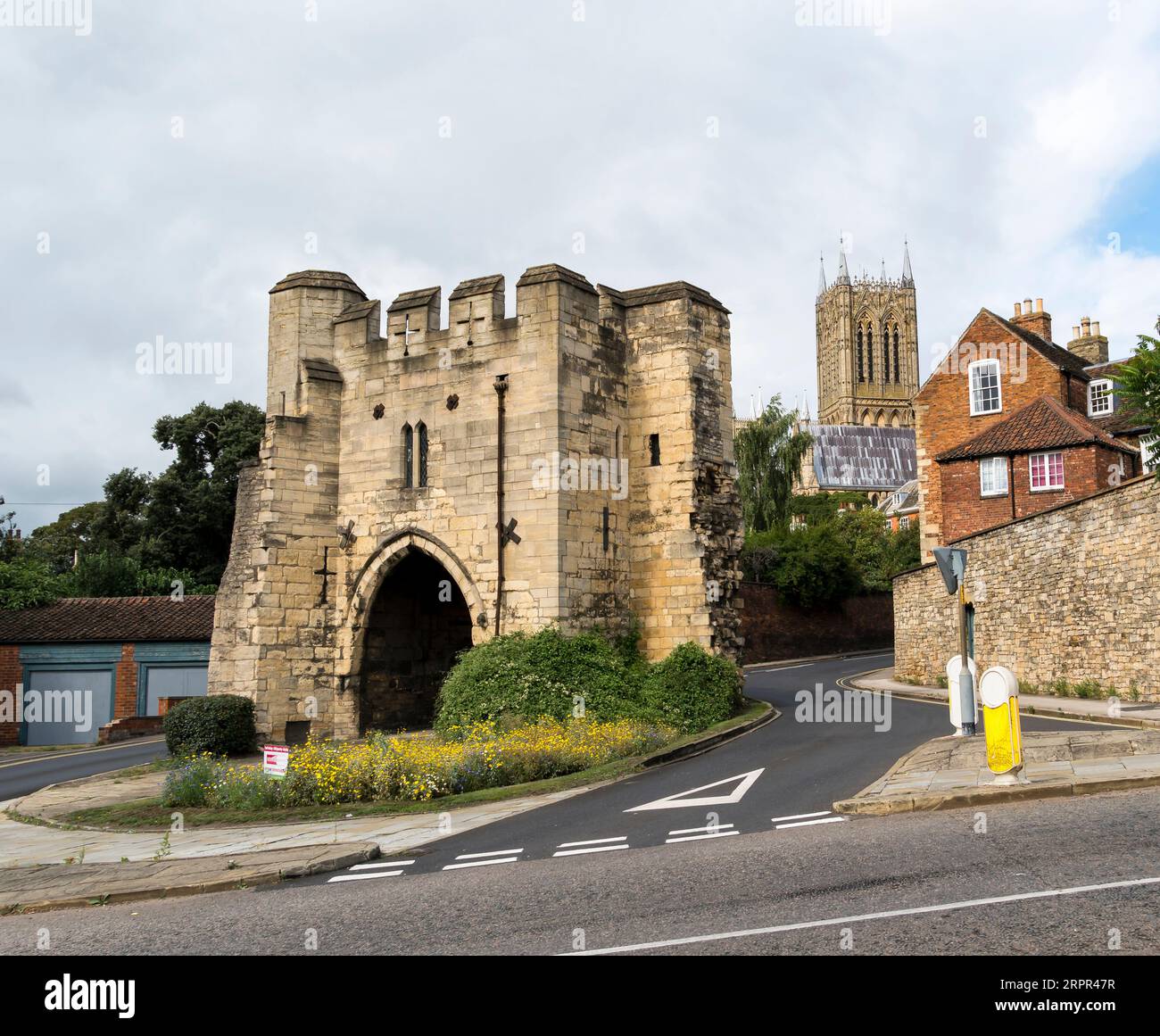 Pottergate Arch 13th century south east gateway, Pottergate, Lincoln City, Lincolnshire, England, UK Stock Photo