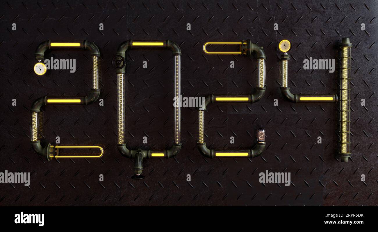 Date 2024 on a cyberpunk wall Stock Photo Alamy