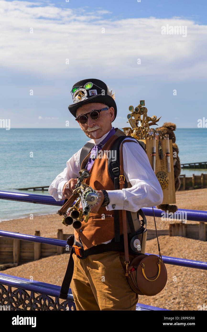 Steampunk portrait as Steampunks descend on Eastbourne for the Eastbourne Steampunk Festival at Eastbourne, East Sussex, UK in September Stock Photo