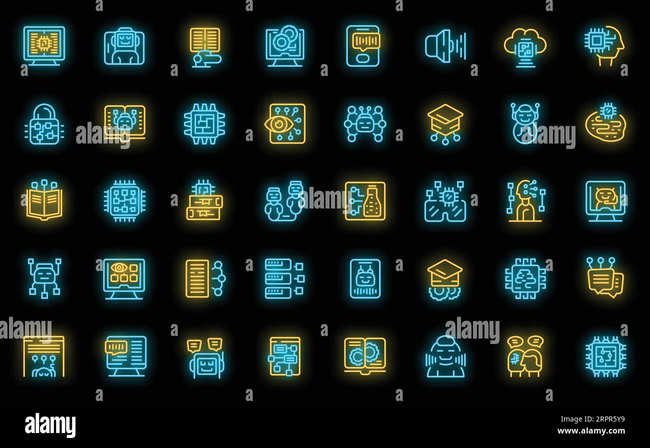 Artificial intelligence in education icons set outline vector. Robot ...