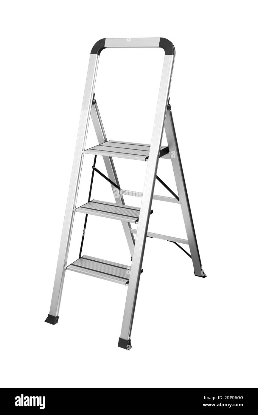 Metal folding ladder isolated on a white background. Stock Photo