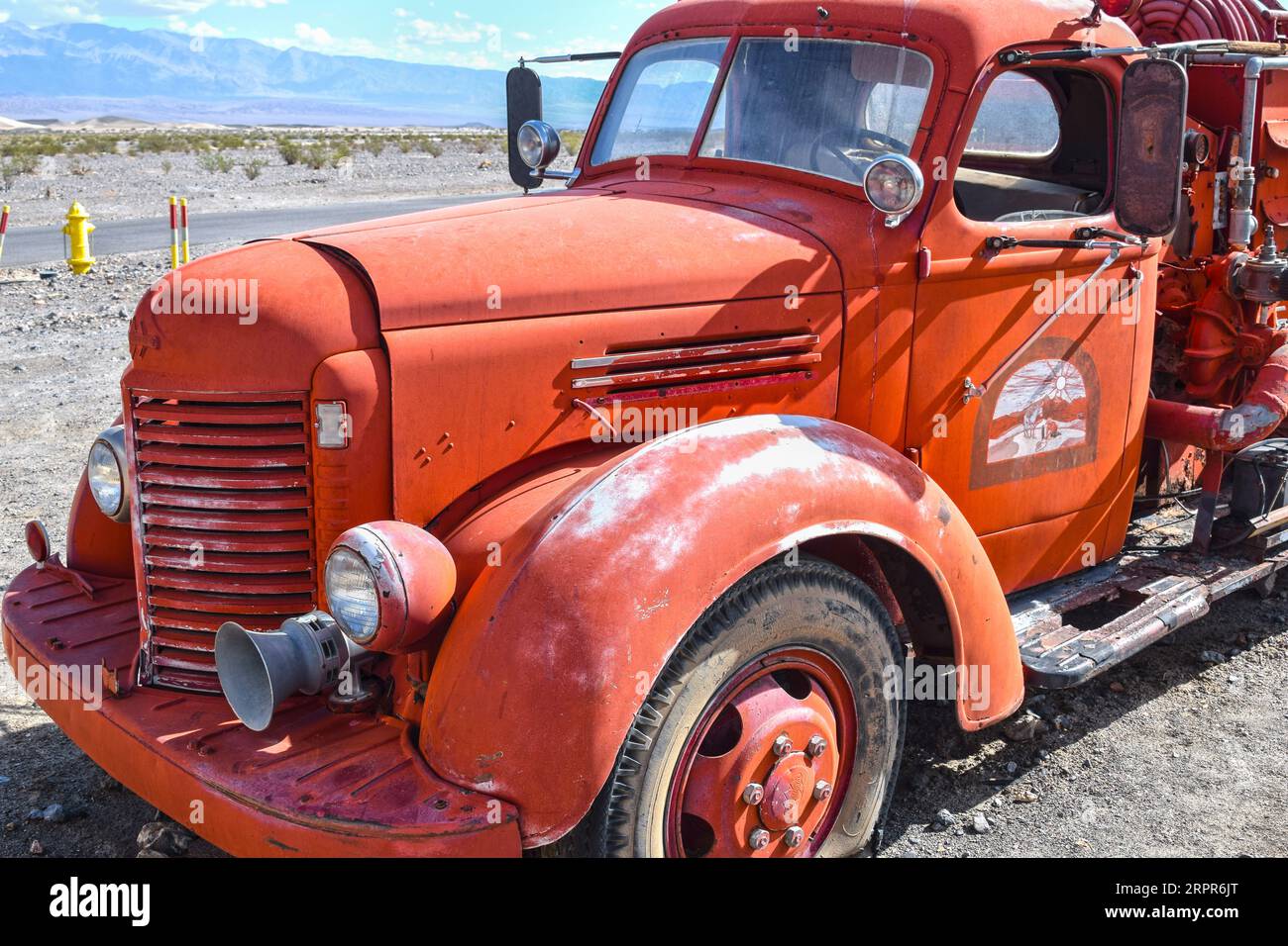 STOVEPIPE WELLS, CA, USA - MARCH 17, 2016: Old-timer fire-fighting vehicle in Stovepipe Wells, Death Valley National Park, California. The National Pa Stock Photo