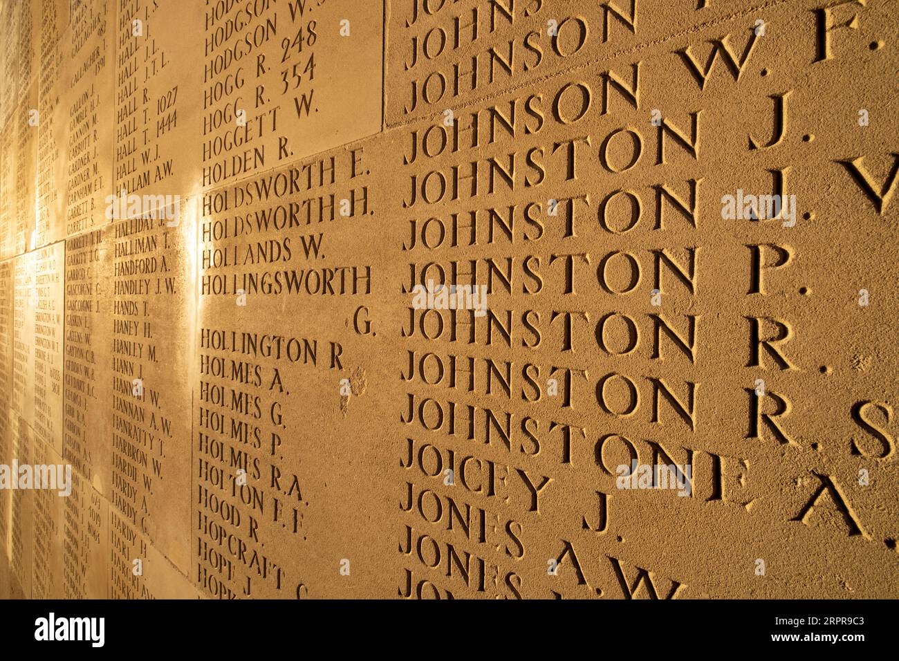 Wall of names of the missing in Thiepval Memorial to the Missing of the Somme Stock Photo