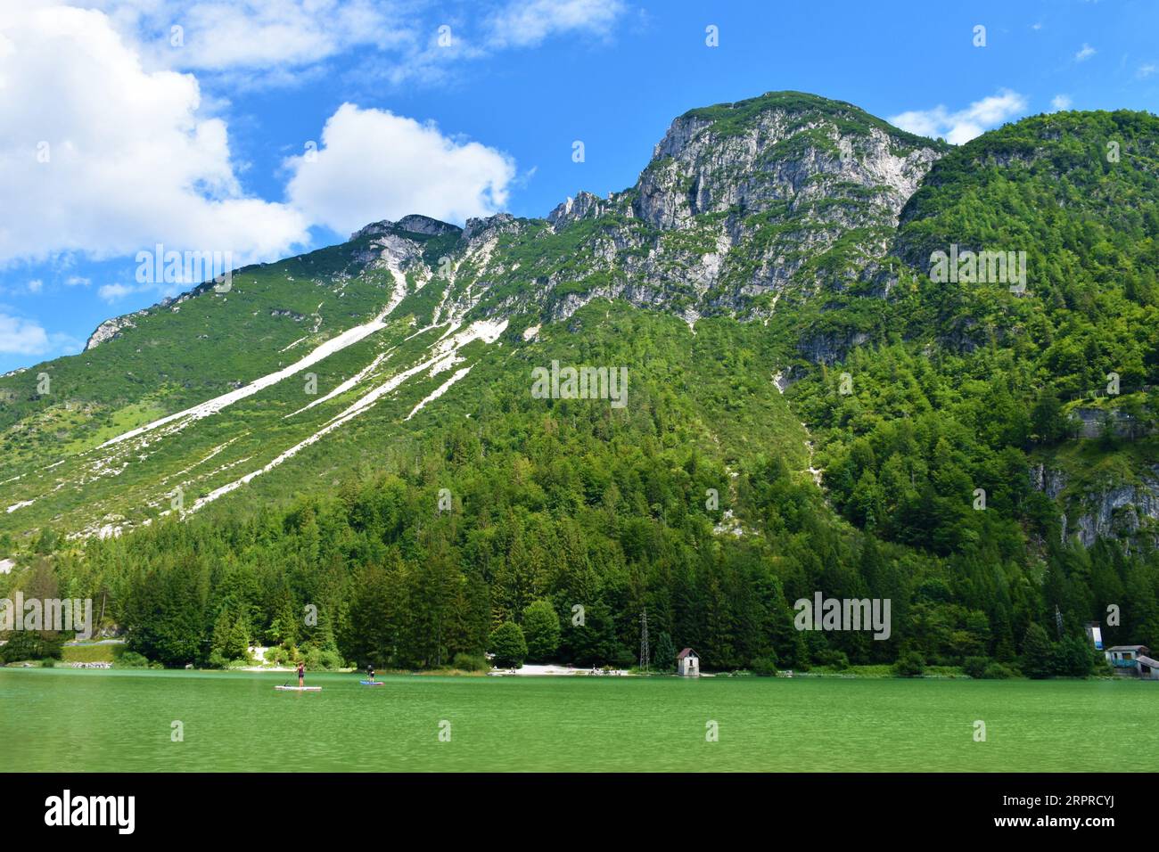 Mountain slopes above Lago del Predil near Tarvisio, Italy Stock Photo