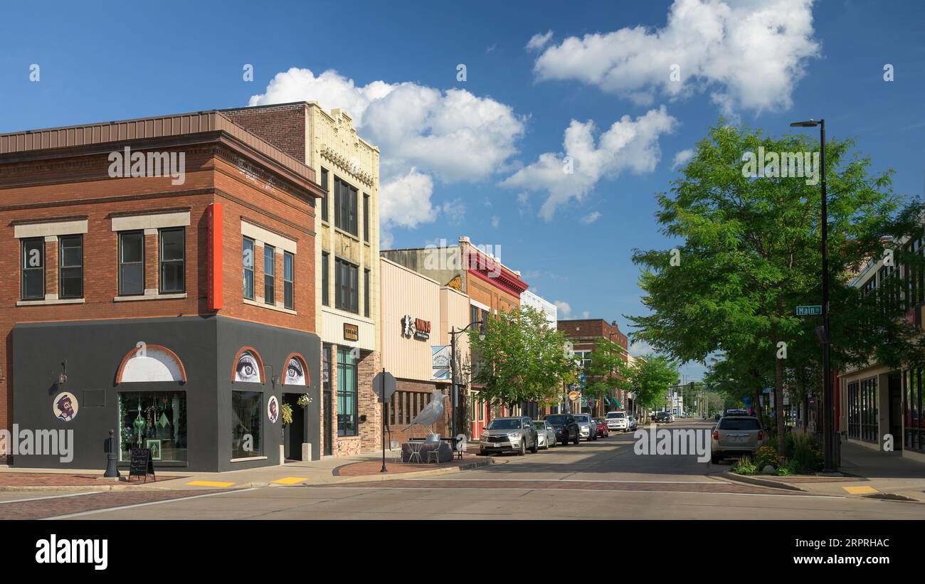 Barstow Street at Main Street in downtown Eau Claire, Wisconsin Stock