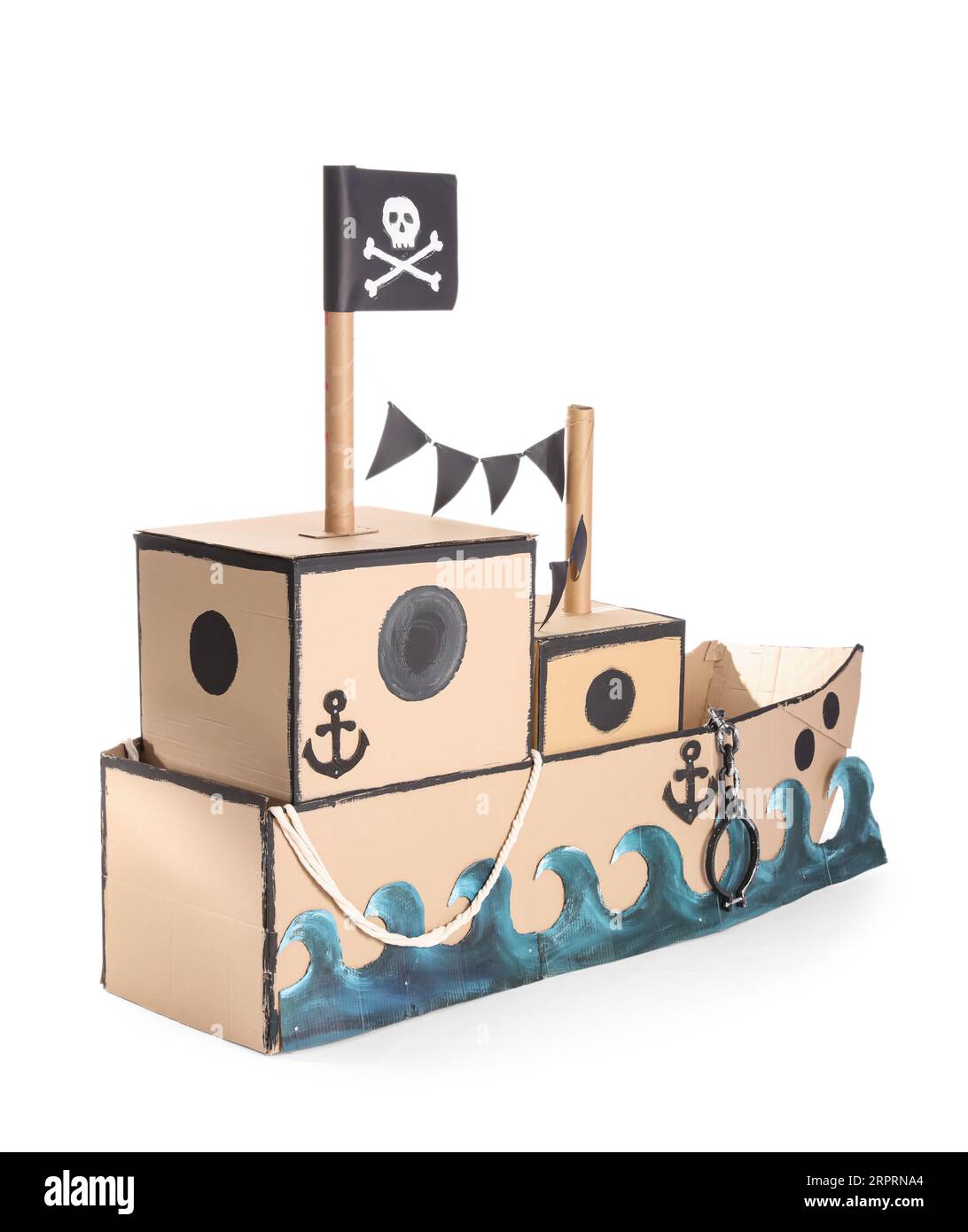 Pirate cardboard ship on white background Stock Photo - Alamy