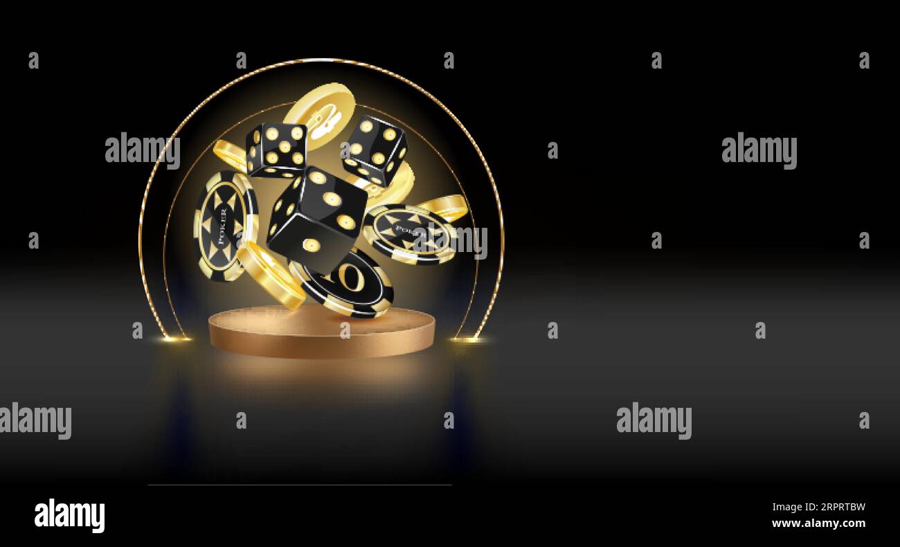 Online casino, black banner with bonus, button, gold casino