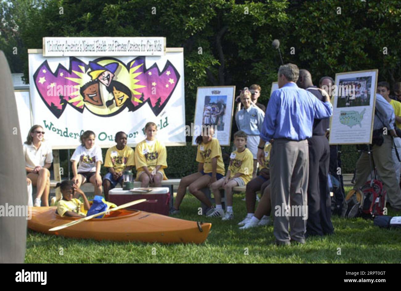 President George Bush, at right, with former Dallas Cowboys running back,  and member of the President's Council on Physical Fitness and Sports,  Emmitt Smith, at the Wonderful Outdoor World Program exhibit featured