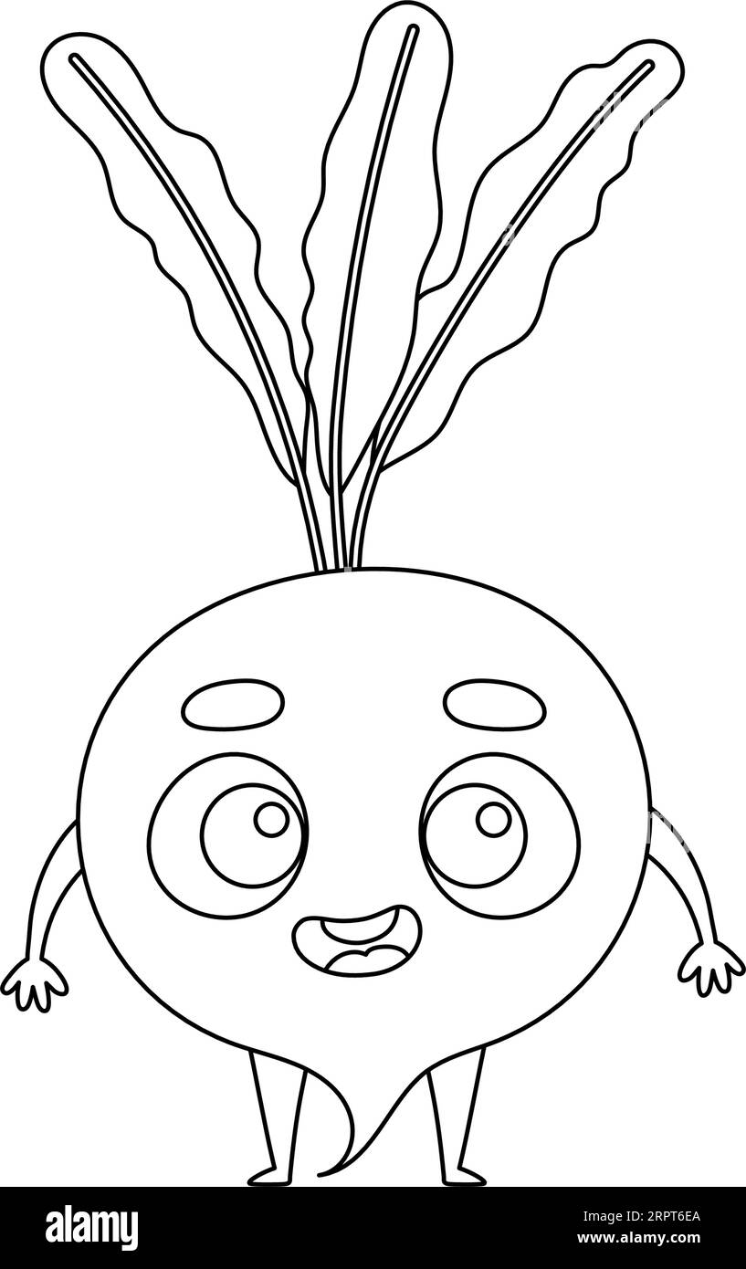 Coloring page funny turnip. Coloring book for kids. Educational activity for preschool years kids and toddlers with cute animal. Vector illustration. Stock Vector