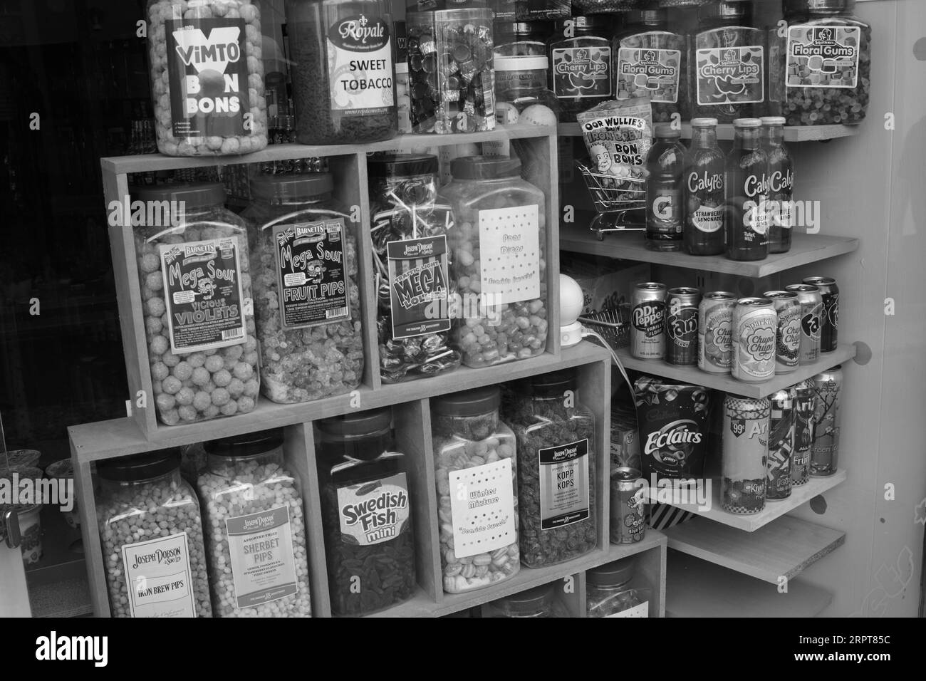 Candy jars shelf Black and White Stock Photos & Images Alamy