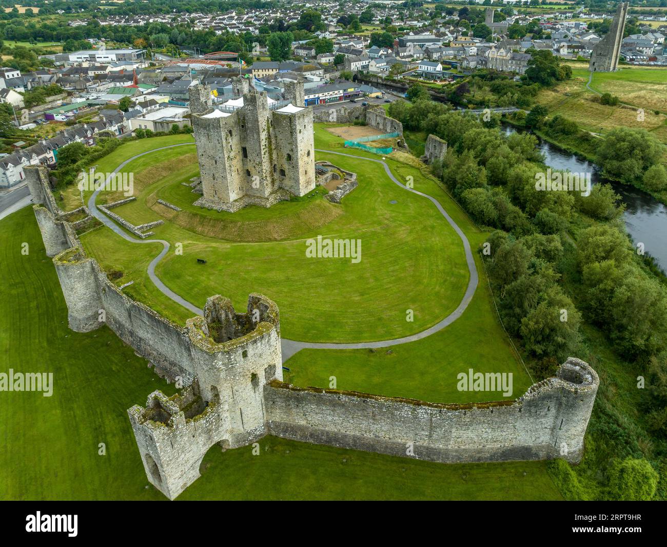 Aerial view of Trim castle popular filming location for medieval movies
