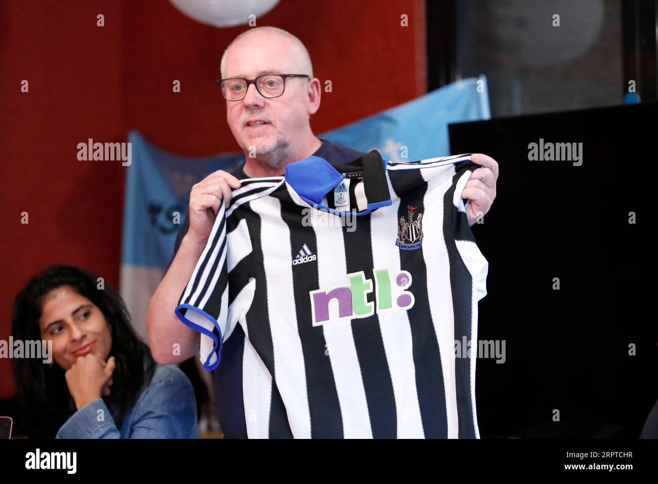 Swasking An Alan Shearer shirt is shown during the NUFC Fans Against ...