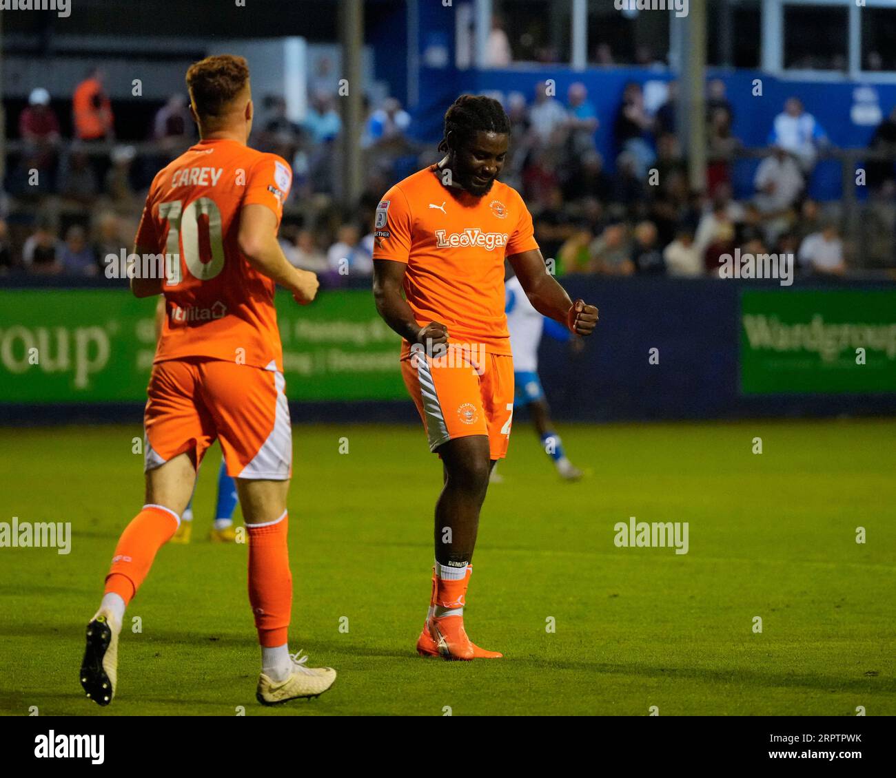 Kylian Kouassi 27 of Blackpool celebrates scoring to make it 02