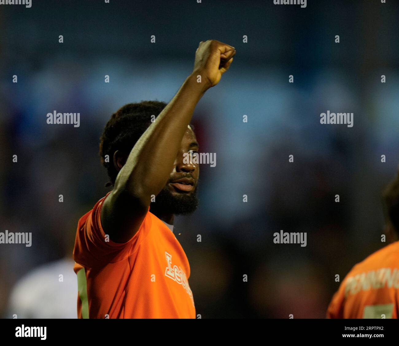 Kylian Kouassi 27 of Blackpool celebrates scoring to make it 02