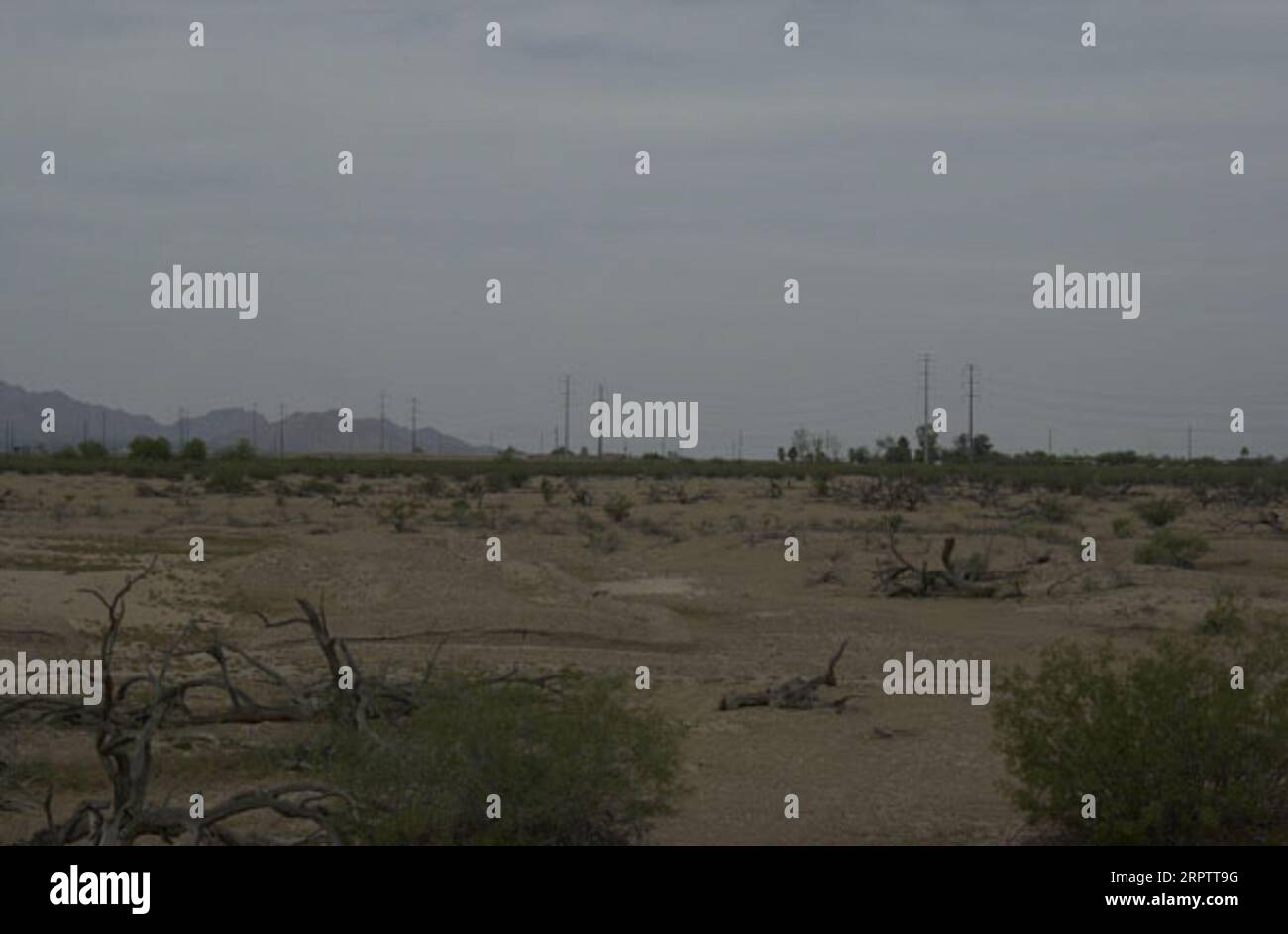 Power lines and highway, viewed at distance from Casa Grande Ruins