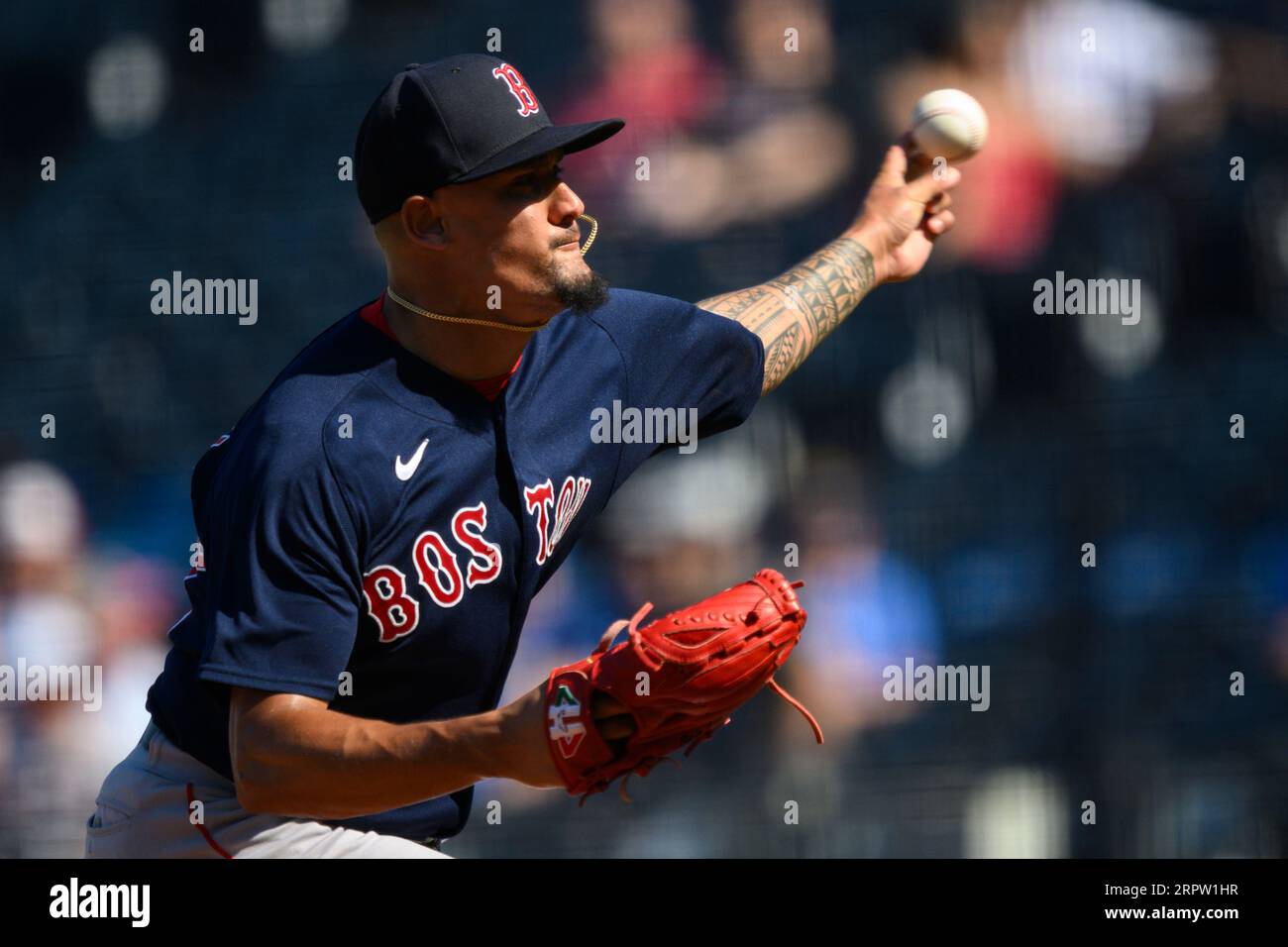 Boston Red Sox Relief Pitcher Brennan Bernardino Throws To A Kansas ...