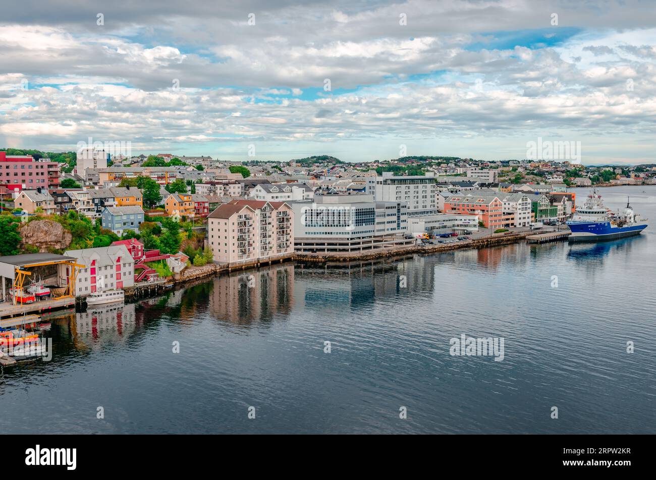Kristiansund, Norway - August 18 2022: View of Kirkelandet, the main island of the city of Kristiansund. Photo taken from Sorsund Bridge. Stock Photo