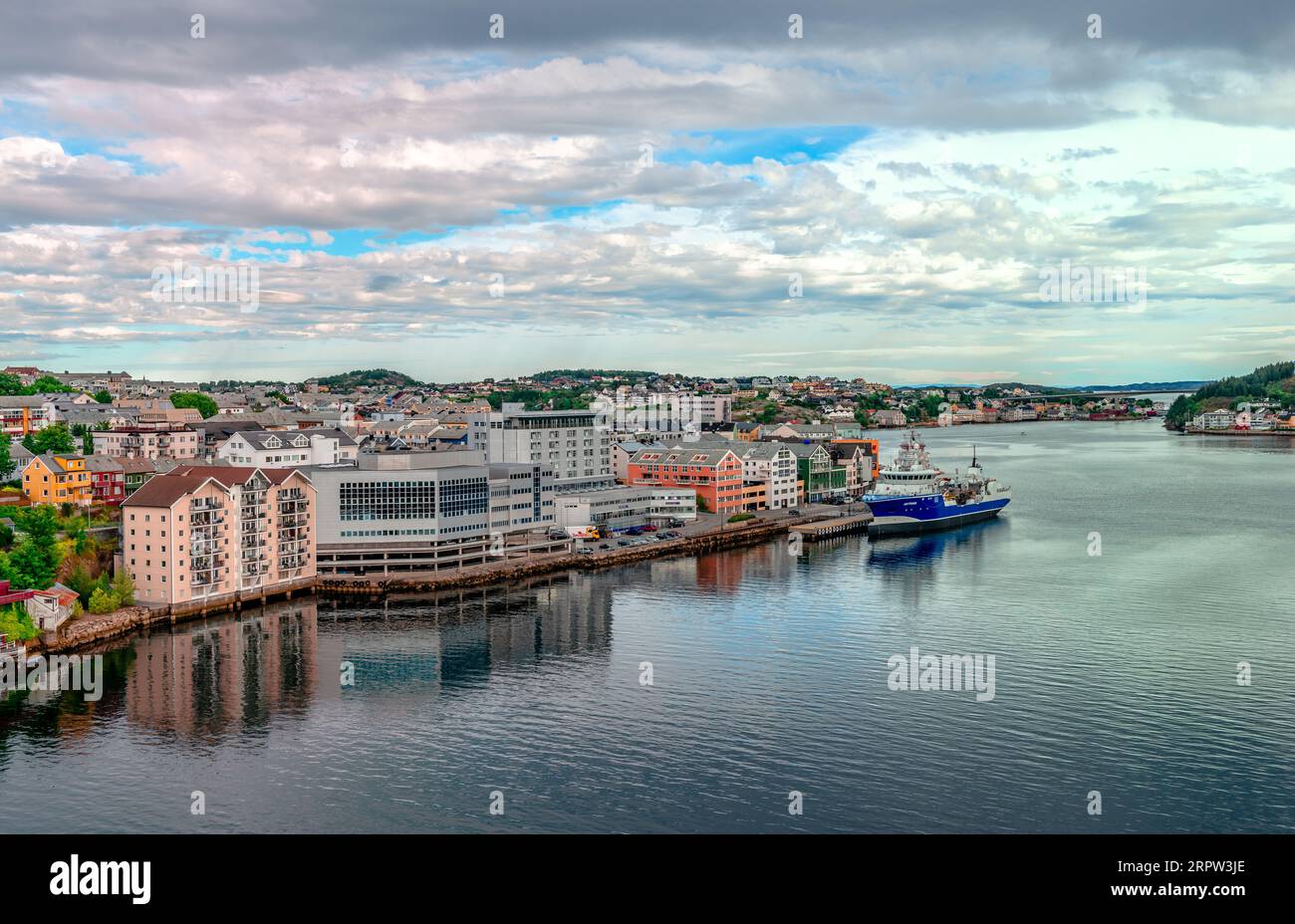 Kristiansund, Norway - August 18 2022: View of Kirkelandet, the main island of the city of Kristiansund. Photo taken from Sorsund Bridge. Stock Photo