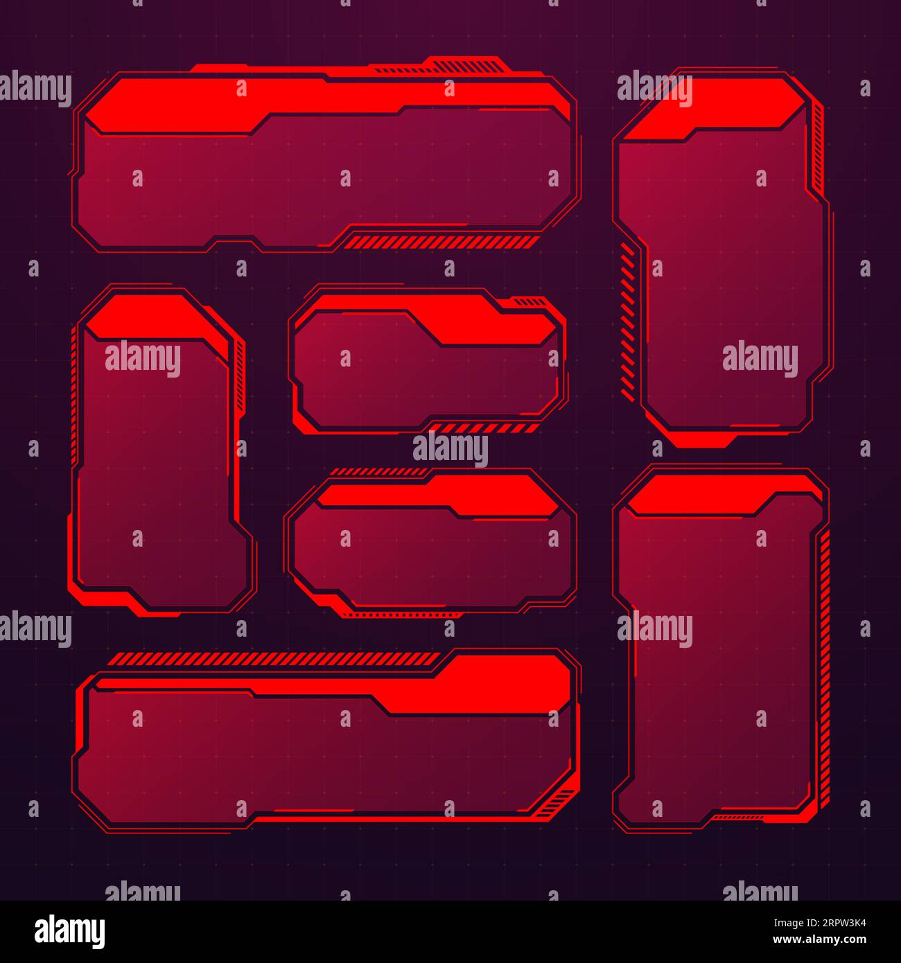 Red futuristic HUD or UI elements. Sci-fi user interface text boxes ...