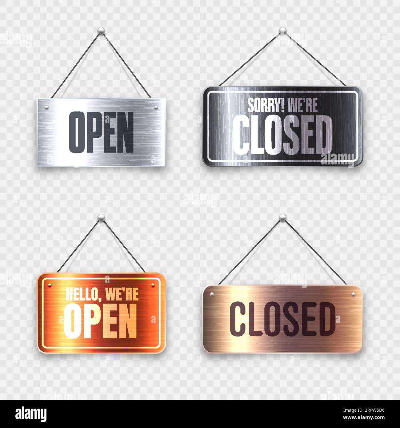 Brushed metal Open and Closed hanging signboards. Vintage door sign for ...