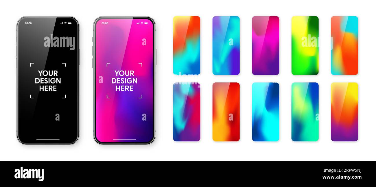 Smartphone with blank touch screen and abstract colorful background ...