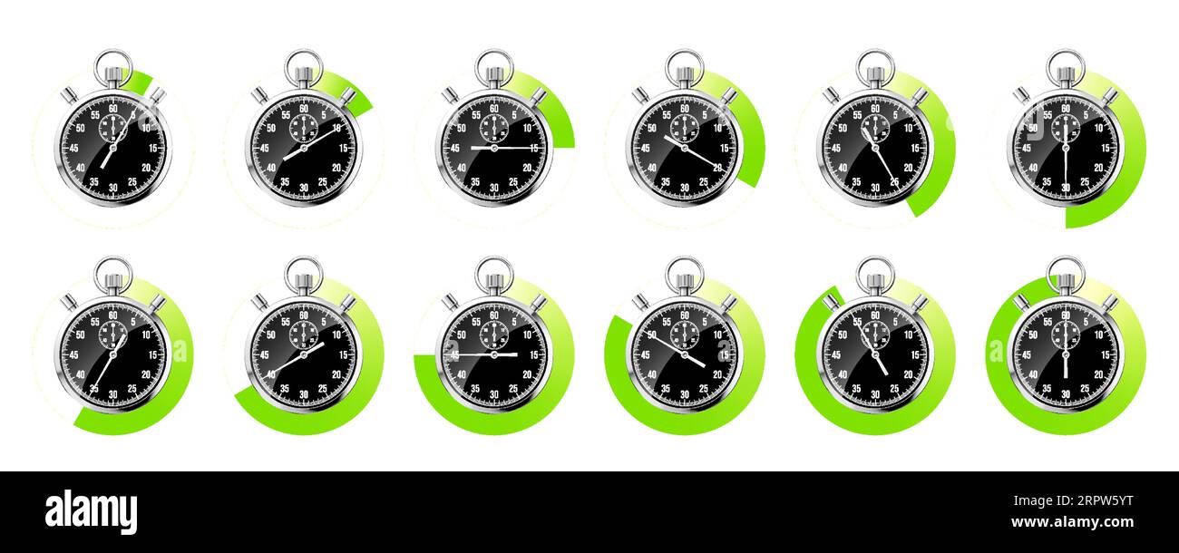 Countdown Dial Realistic classic stopwatch. Shiny metal chronometer, black time ...