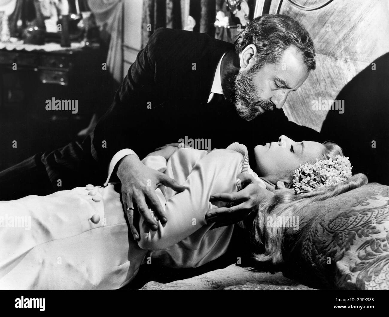 Fernando Rey, Silvia Pinal, on-set of the Spanish-Mexican film, 'Viridiana', Films Sans, 1961 Stock Photo