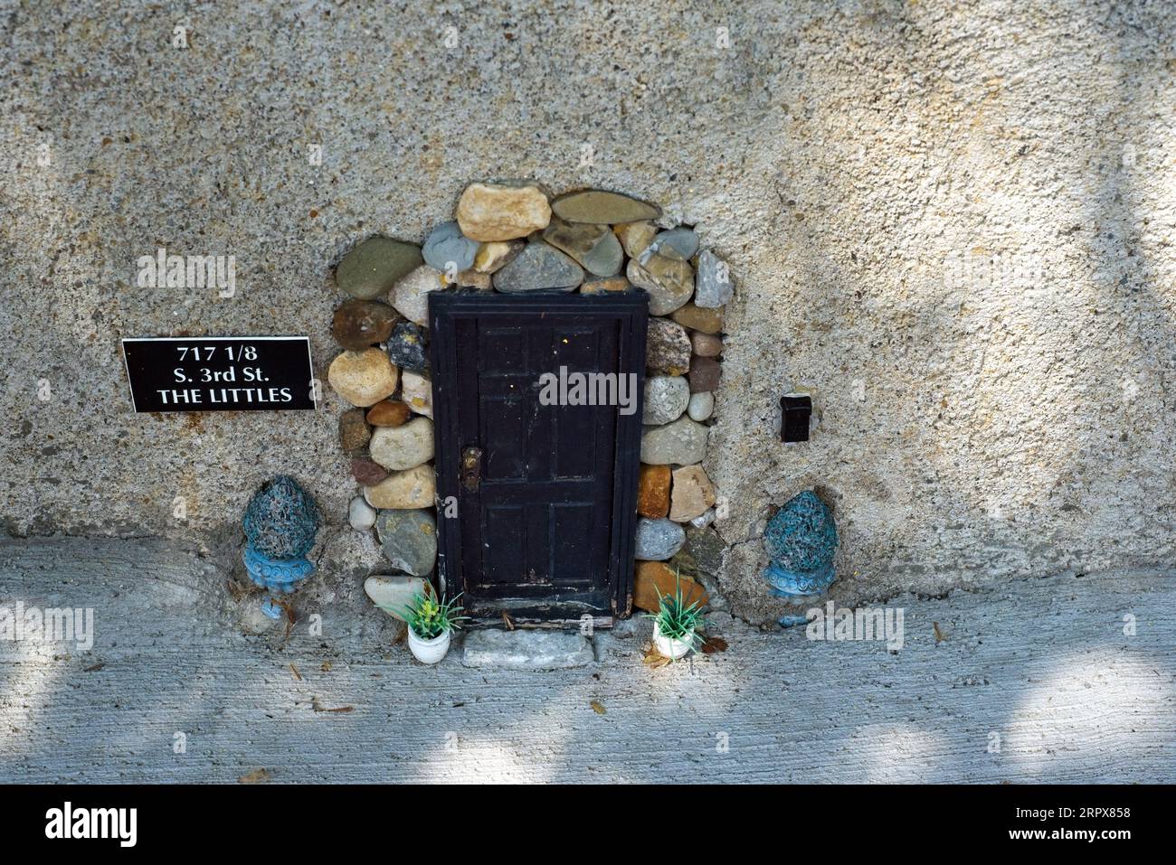 A mouse-sized doorway based on the fictional character Stuart Little adds a bit of whimsy in the German Village n Stock Photo