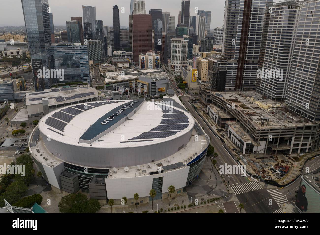 This aerial view shows Crypto.com Arena in downtown Los Angeles, Tuesday,  Sept. 5, 2023. (AP Photo/Jae C. Hong Stock Photo - Alamy