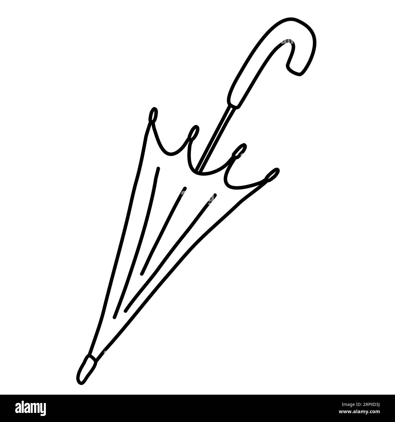 Folded umbrella, rain protection accessory, doodle style flat vector outline illustration for kids coloring book Stock Vector