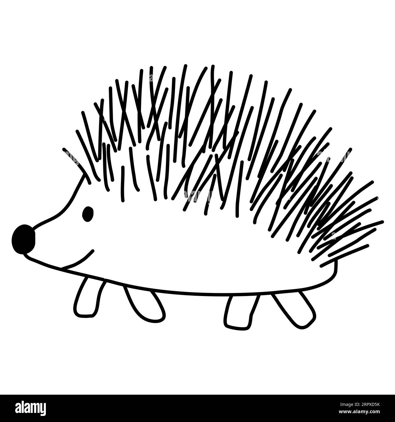 Cute hedgehog cartoon character, doodle style flat vector outline illustration for kids coloring book Stock Vector