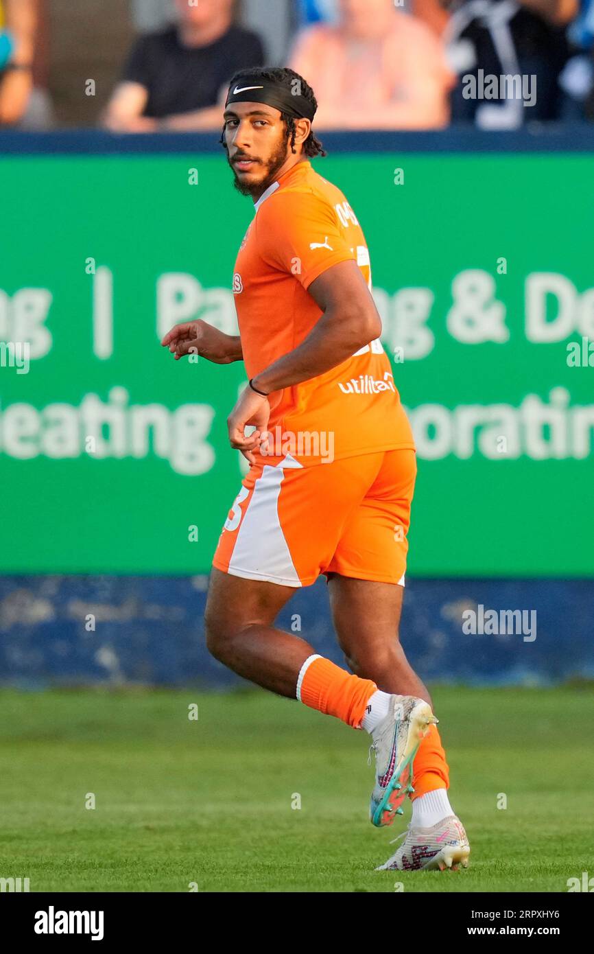 Dominic Thompson 23 of Blackpool during the EFL Trophy match Barrow vs