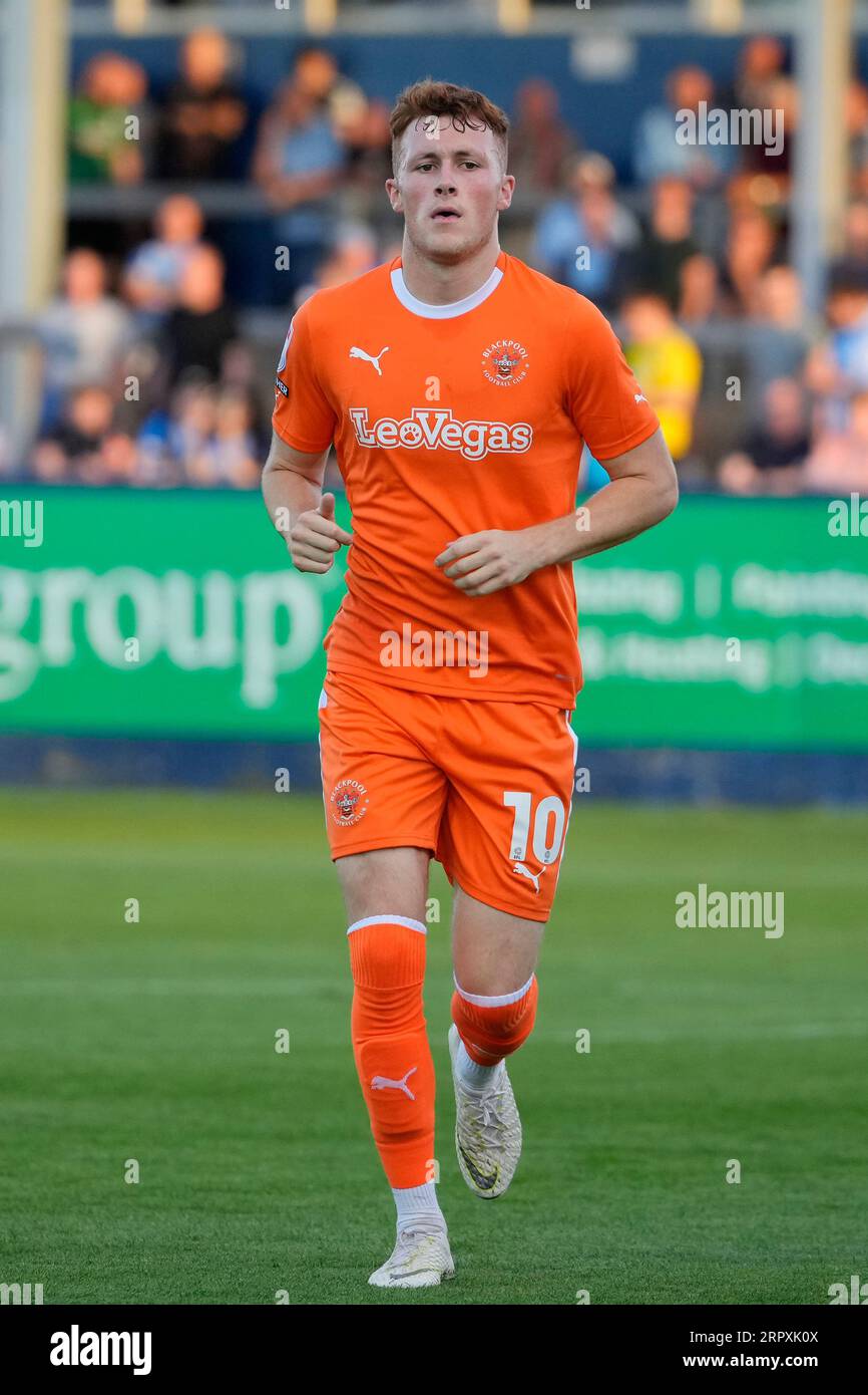 Sonny Carey 10 of Blackpool during the EFL Trophy match Barrow vs