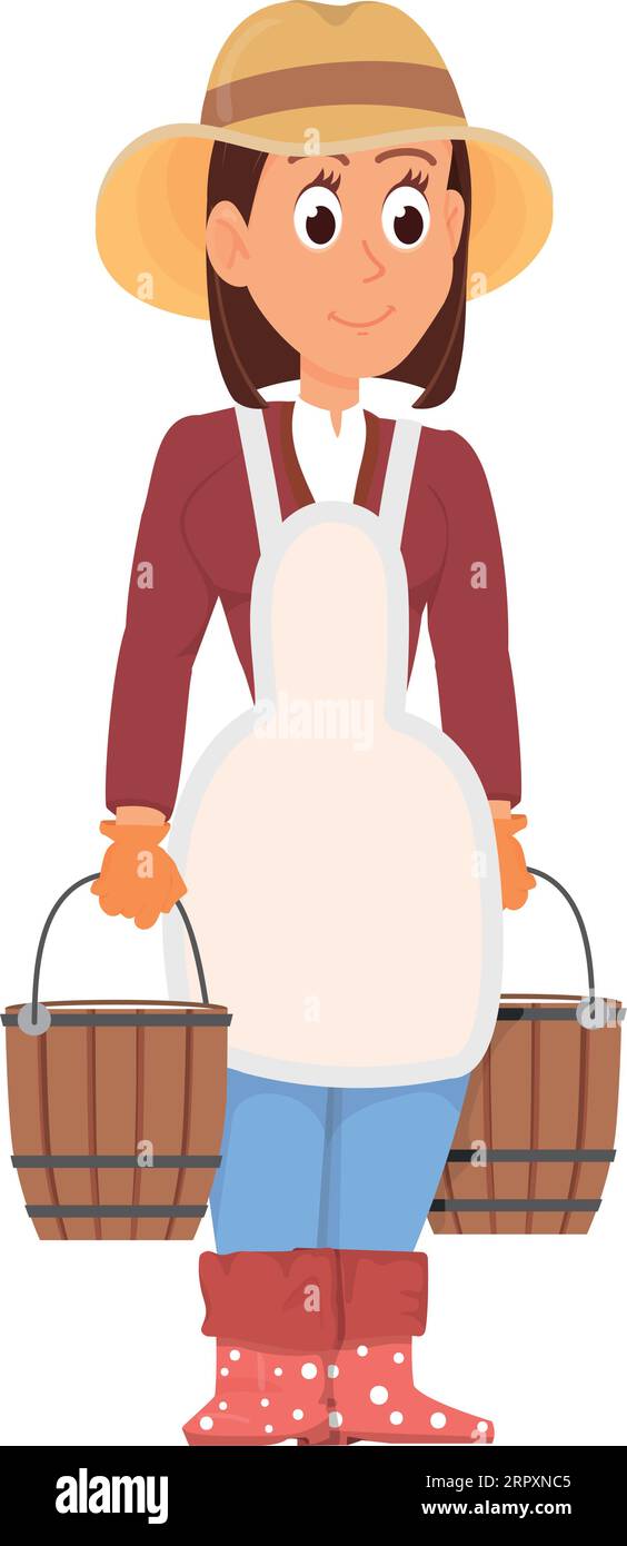 Female farmer with wooden buckets. Woman gardener character Stock ...
