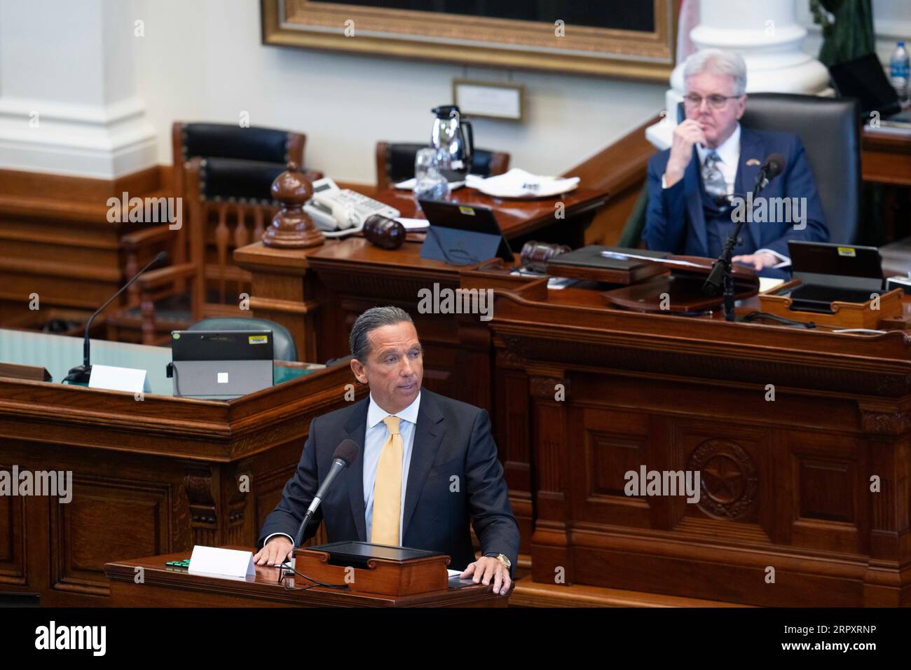 Defense attorney TONY BUZBEE of Houston offers opening remarks during the afternoon session on the first day of impeachment trial of the Texas Attorney General Ken Paxton for alleged ethic lapses and criminal violations during his three terms in office. Credit: Bob Daemmrich/Alamy Live News Stock Photo
