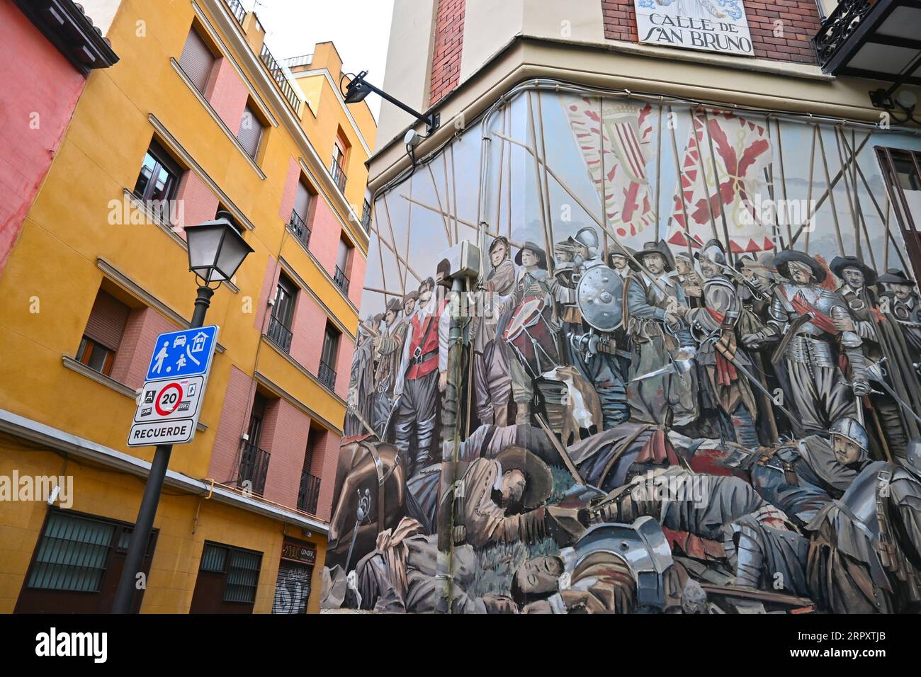 A mural of Captain Alatriste in a side street of Madrid, Spain Stock Photo