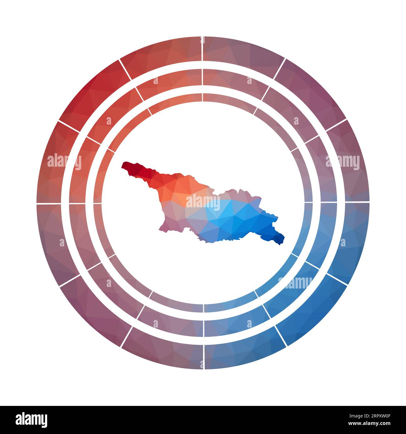 Georgia badge. Bright gradient logo of country in low poly style. Multicolored Georgia rounded sign with map in geometric style for your infographics. Stock Vector